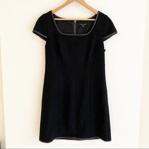Rachel Zoe Leather Trim Wool Mini Shift Dress Black 10 NWT